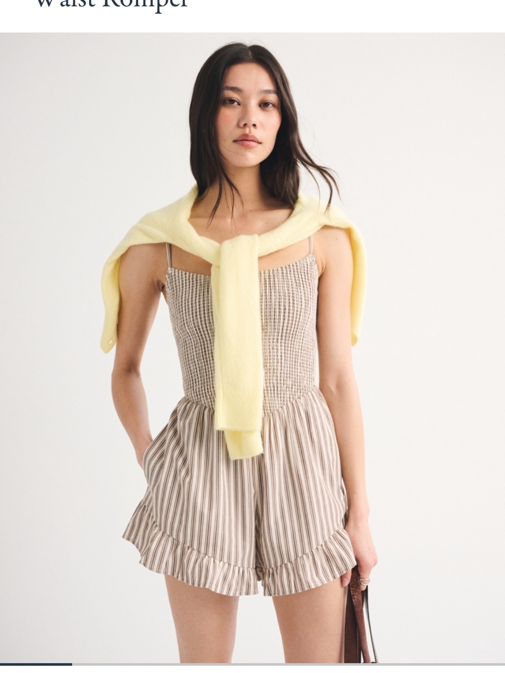 Abercrombie & Fitch Beige Striped Smocked Romper